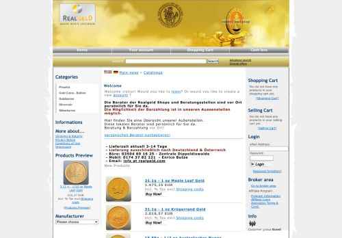 Screenshot Realgeld.com - Gold & Silber - Barren & Münzen