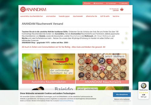 Screenshot ANANDAM-Räucherwerk-Versand