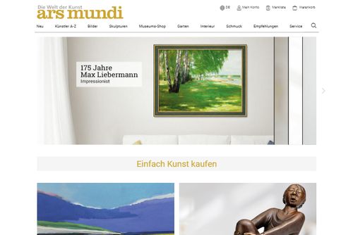 Screenshot ars mundi - Die Welt der Kunst im Internet