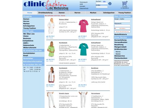 Screenshot Clinicfashion.de - Medizinische Berufskleidung