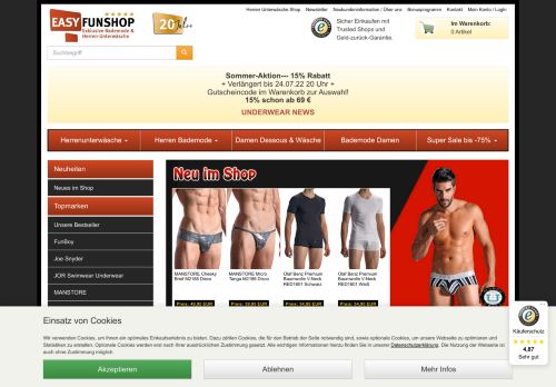 Screenshot Easy-Fun-Shop, Dessous Beachwear & Underwear