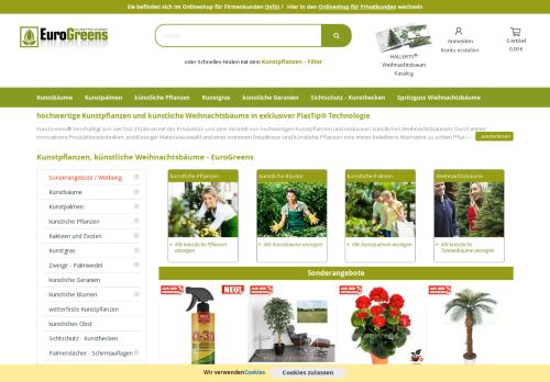 Screenshot EuroGreens Kunstpflanzenversand