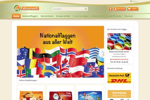 Screenshot FAHNENWELT.com - Flaggen & Zippo Feuerzeuge