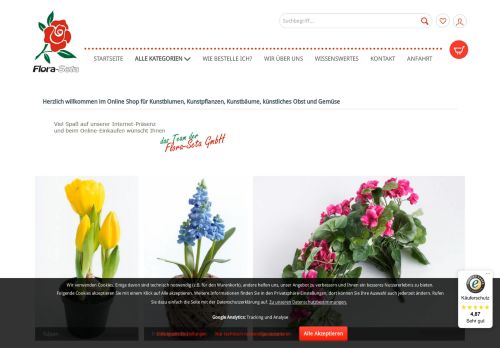 Screenshot Flora-Seta GmbH - Vetrieb von Kunstblumen, Kunstpflanzen und Kunstbäumen