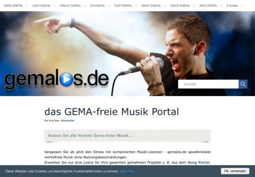 Screenshot gemalos.de - das GEMA-freie Musik Portal