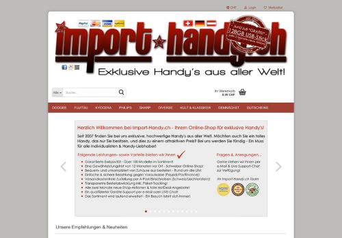 Screenshot Exklusive Handys - www.import-handy.ch !