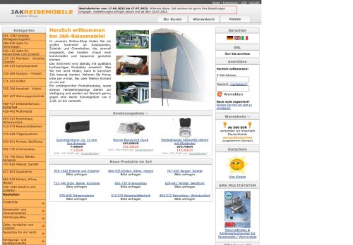 Screenshot JAK-Reisemobile - Wohnmobilzubehör und Ausbauteile