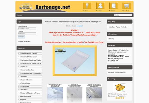 Screenshot Kartonage.net - Schnell, Zuverlässig und Qualität