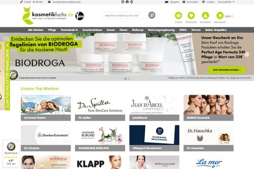 Screenshot Kosmetikfuchs - Online-Shop für Babor, Eckstein, Braukmann, Phyris