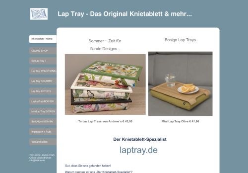 Screenshot Der Knietablett Spezialist - www.laptray-shop.de