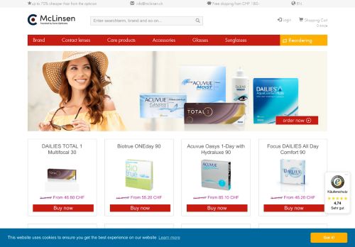Screenshot Linsen Discount - McLinsen.ch