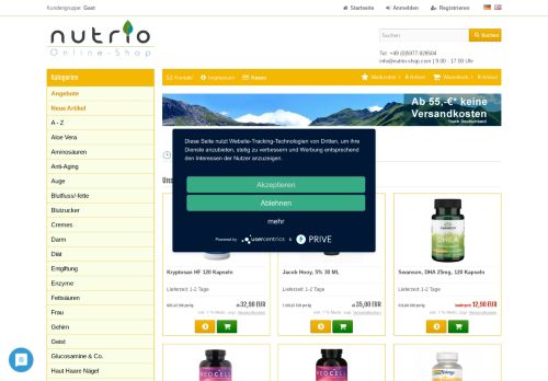 Screenshot Nutrio Online-Shop
