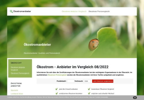 Screenshot oekostromanbieter.org - Ökostrom Preisvergleich