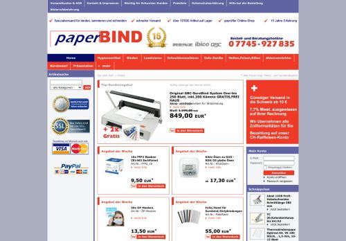 Screenshot paperBIND - Vertrieb von Bindesystemen