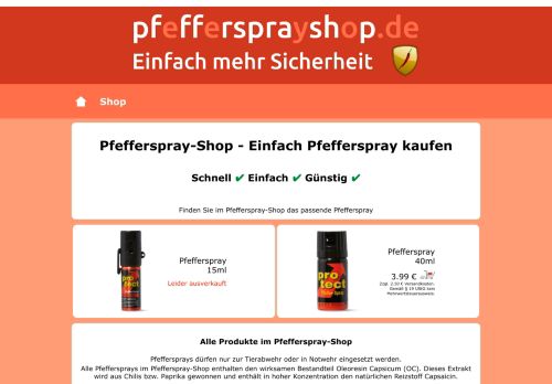 Screenshot PfefferSpray Shop - Pfefferspray - Cs-Gas