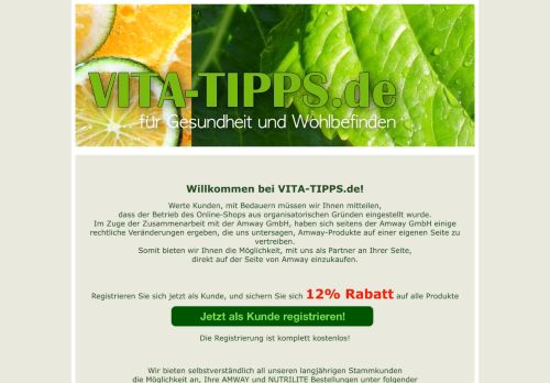 Screenshot VITA-TIPPS.de - Ernährungsberatung