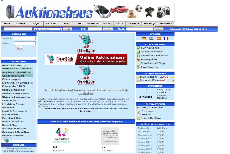 Screenshot Goforitsale online Auktionshaus