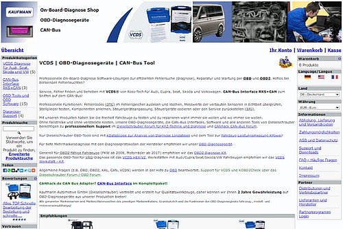 Screenshot dieselschrauber.org - OBD-Diagnosegeräte, VCDS, CAN-Bus Shop