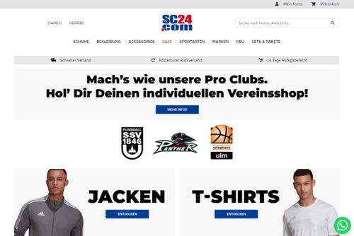Screenshot SC24.com Fußball, Running, Fitness, Outdoor und Lifestyle Shop