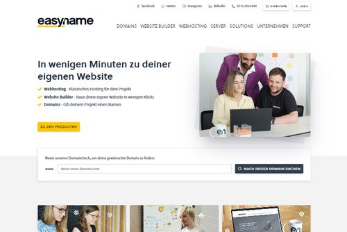 Screenshot easyname - Webhosting, Website Builder und Domains