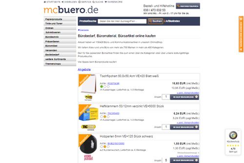 Screenshot mcbuero.de Bürobedarf und Büromaterial
