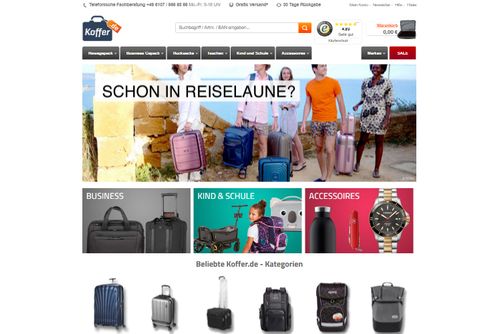 Screenshot Koffer.de – der Onlineshop für Ihr Reisegepäck 