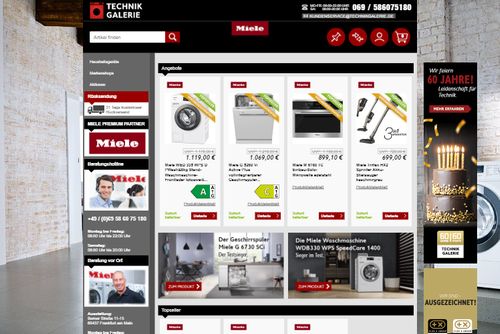 Screenshot TECHNIK-GALERIE – Miele Hausgeräte günstig online kaufen.