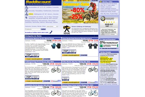 Screenshot Raddiscount Online-Shop, der Fahrrad-Discounter in Deutschland