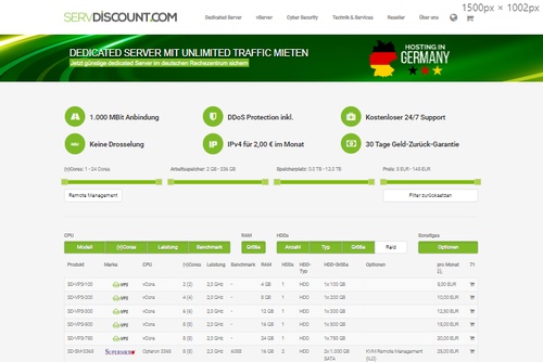 Screenshot servdiscount.com - Günstige dedicated Server