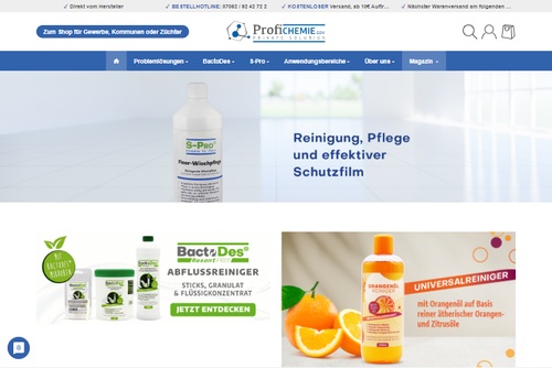 Screenshot Profichemie.com Produkte für Privat, Kommunen und Gewerbe