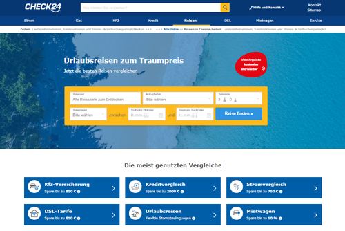 Screenshot CHECK24 - Stromvergleich & Gasvergleich | Kfz-Versicherung, Kredit, DSL und Reisen im Vergleich