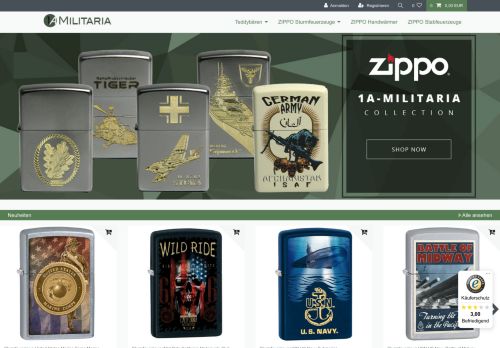 Screenshot 1A-Militaria.de - Zippo-Sonderkollektionen u.v.m.