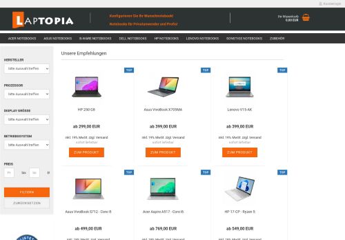 Screenshot Laptopia.de - Ihr Partner in Sachen Notebooks