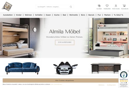 Screenshot: Design Möbel günstig online kaufen bei Möbel-Lux