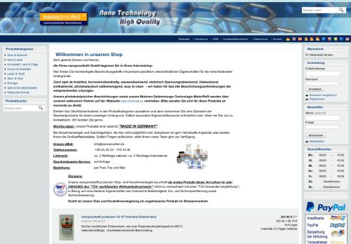 Screenshot nanoproofed® - Nanotechnischer Oberflächenschutz