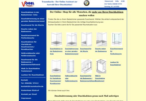 Screenshot traumdusche.de - Duschabtrennung nach Mass kaufen