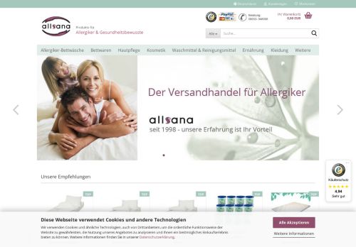 Screenshot allsana - Produkte für Allergiker