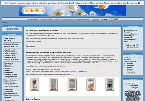 Screenshot: Andressen Batterien für Hörgeräte