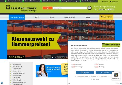 Screenshot: assistyourwork.de - Lagertechnik und Werkstatteinrichtungen