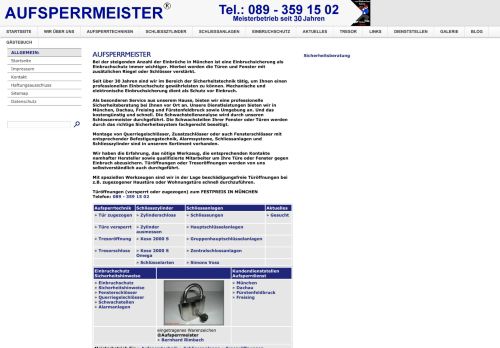 Screenshot AUFSPERRMEISTER Onlineshop