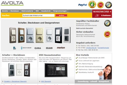 Screenshot AVOLTA Onlineshop für Schaltermaterial