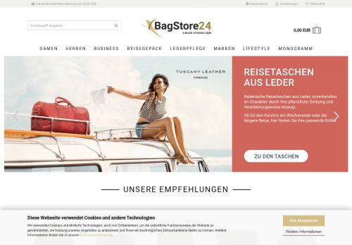 Screenshot: Aktentasche Leder | Ledertaschen | Reisetasche Leder von Bagstore24.de - dem Taschen Online Shop