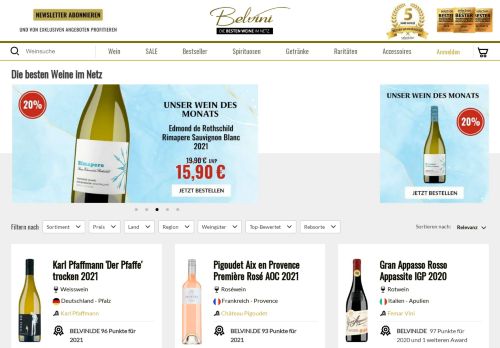 Screenshot BELVINI.de wein+design