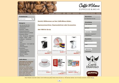 Screenshot: Caffe-Milano Espresso und mehr!