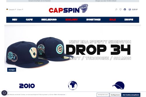 Screenshot: Cap Shop bei capspin.de