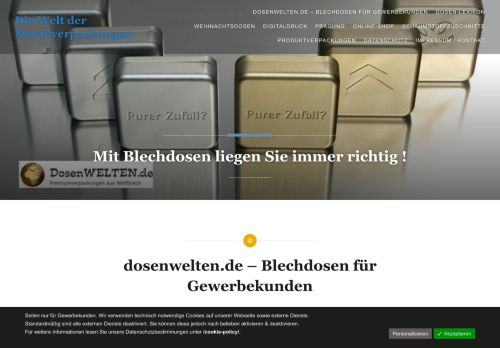 Screenshot dosenwelten.de - Metallverpackungen aus Weissblech