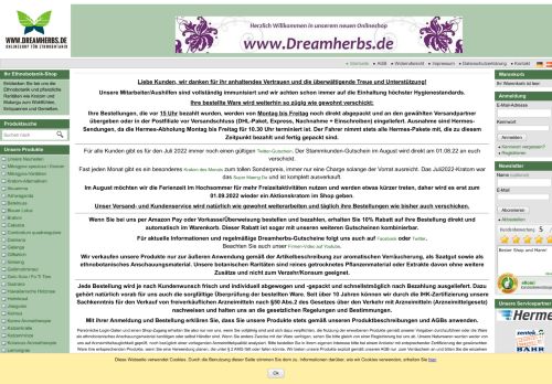 Screenshot: dreamherbs.de - Esoterische und ethnobotanische Kostbarkeiten für Spiritualität und Karma