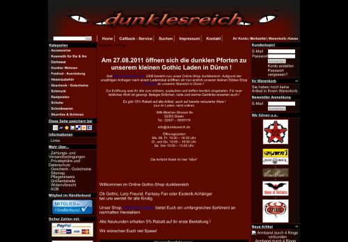 Screenshot dunklesreich.de - Gothic Shop