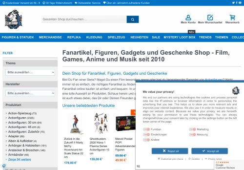 Screenshot eliveshop Merchandise & Sammlerartikel