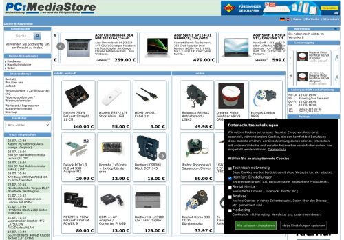 Screenshot EP:MediaStore Aschaffenburg Onlineschaufenster